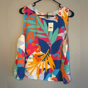 J. Crew Multicolor Tropical Print Tank Top. SZ XXL NWT